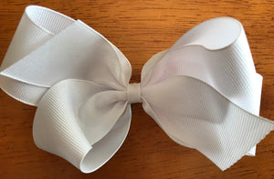 Large Solid Hair Bow - White