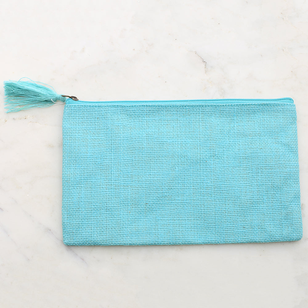 Aruba Blue Jute Cosmetic Bag w/Embroidery