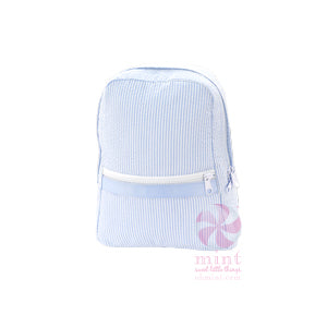 Baby Blue Seersucker Small Backpack w/Embroidery