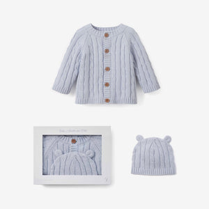 Pale Blue Boxed Sweater & Hat Set w/Embroidery