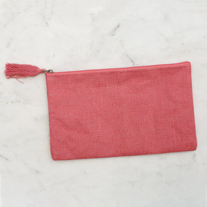 Coral Jute Cosmetic Bag w/Embroidery