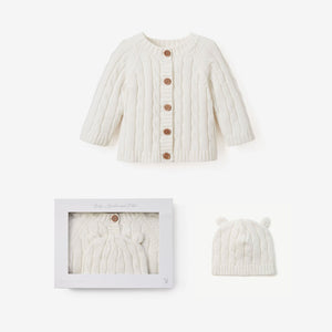 Cream Boxed Sweater & Hat Set w/Embroidery
