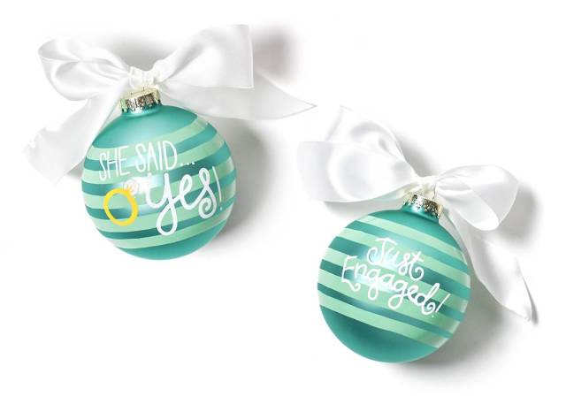 She Said Yes Just Engaged Glass Ornament w/Personalization