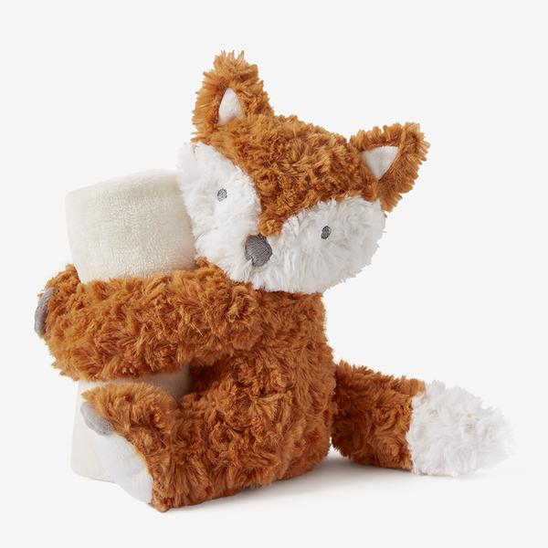 Fox Naptime Huggie with Small Rolled Blanket w/Embroidery