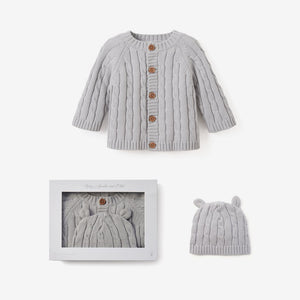 Gray Boxed Sweater & Hat Set w/Embroidery
