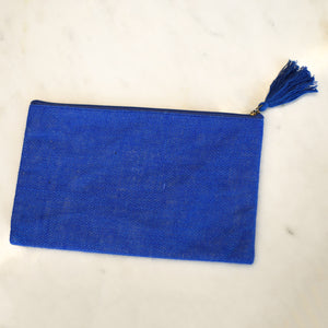 Lapis Jute Cosmetic Bag w/Embroidery