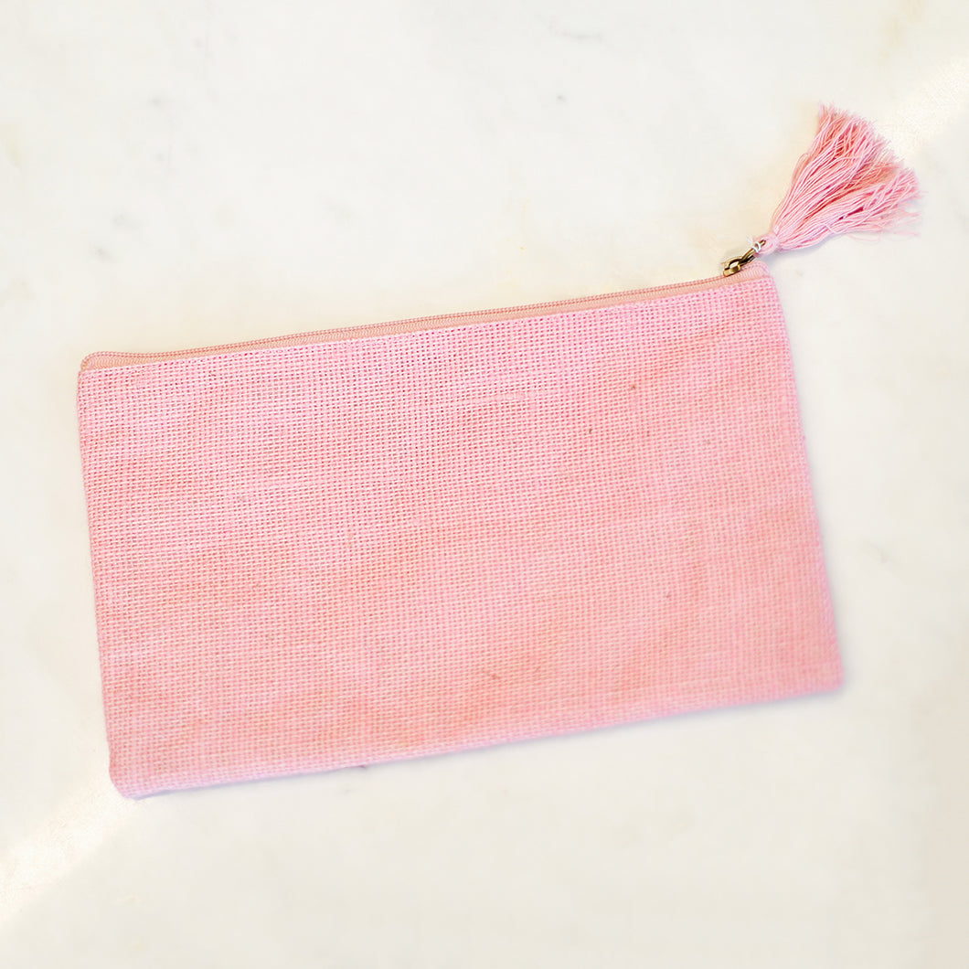 Light Pink Jute Cosmetic Bag w/Embroidery
