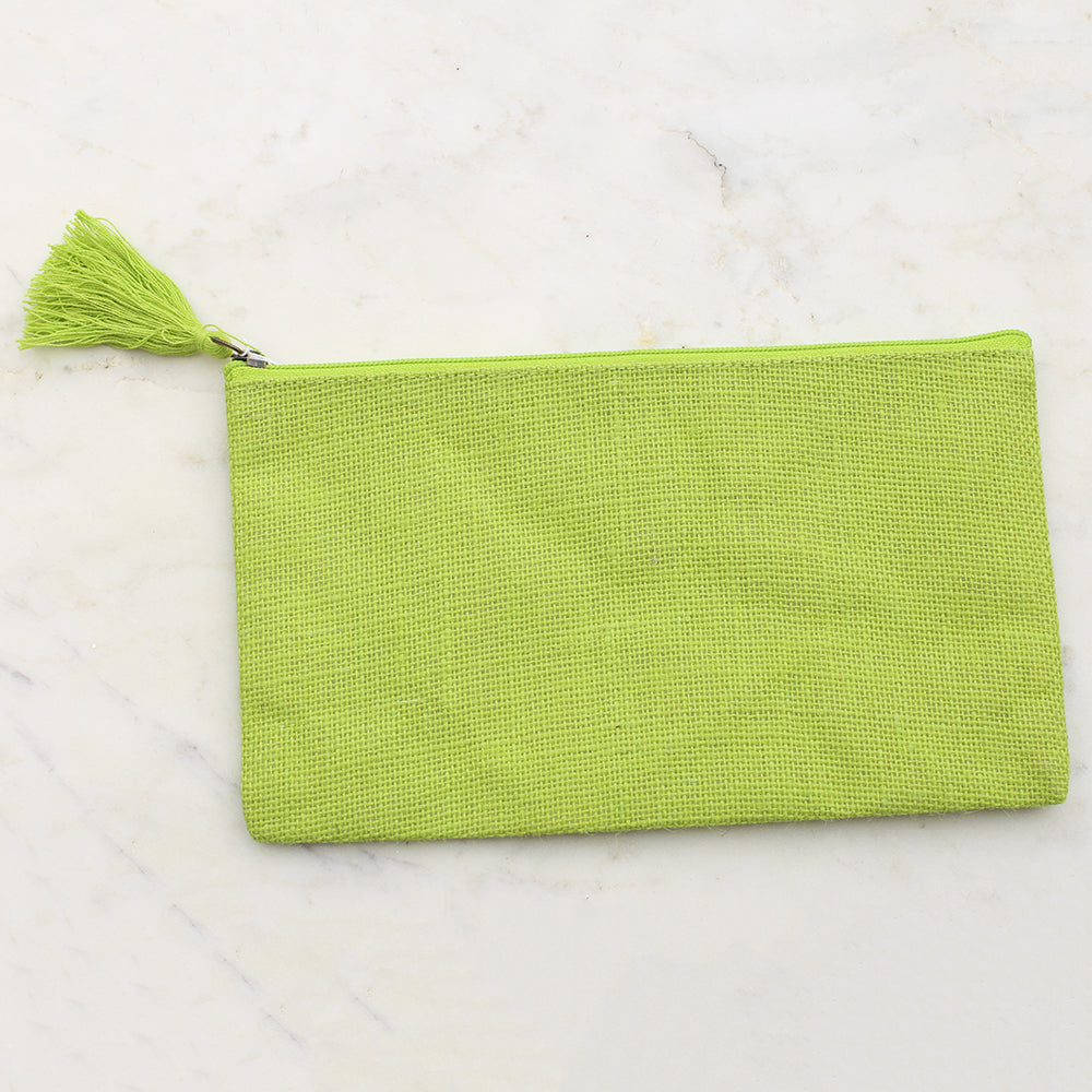 Lime Jute Cosmetic Bag w/Embroidery