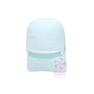 Mint Seersucker Small Backpack w/Embroidery