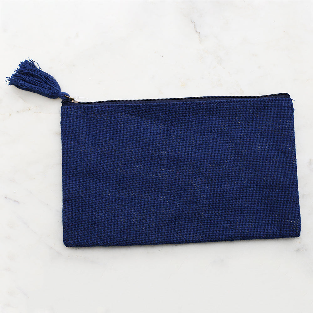 Navy Jute Cosmetic Bag w/Embroidery