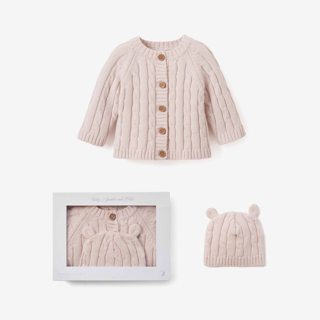 Pale Pink Boxed Sweater & Hat Set w/Embroidery