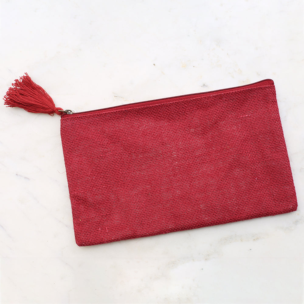 Red Jute Cosmetic Bag w/Embroidery