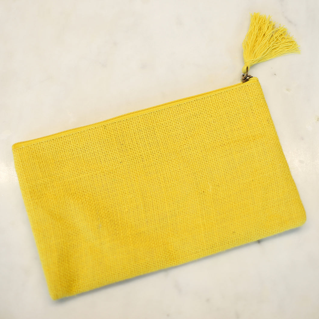 Yellow Jute Cosmetic Bag w/Embroidery